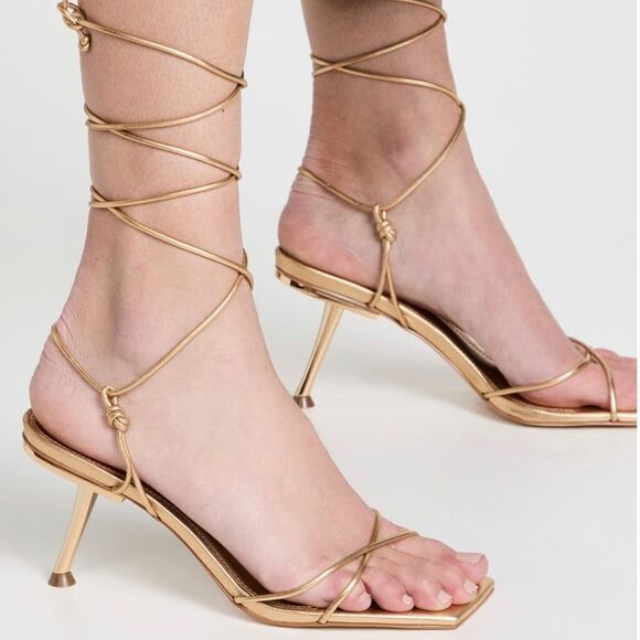 Cult Gaia Sanam Metallic Leather Lace-Up Sandals size 37.5 - Picture 2 of 13